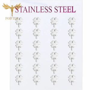 Clover Stud Earrings Set - 12 Pairs Pack Stainless Steel Piercing Jewelry
