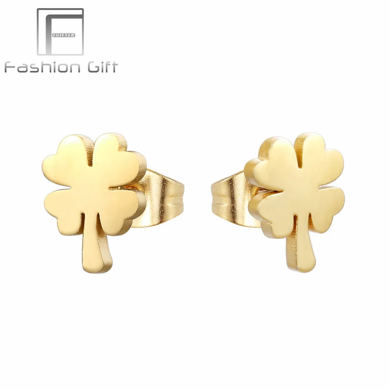 Clover Stud Earrings Set - 12 Pairs Pack Stainless Steel Piercing Jewelry