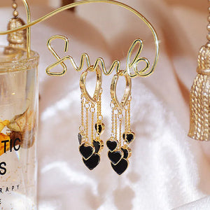 14k Real Minimalist Retro Heart Charm Earrings Tassel Romantic Delicate Earrings