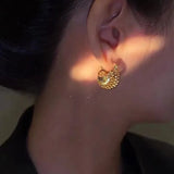 Hollow Metal 14K Plated Flower Basket Earrings Gift