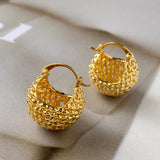 Hollow Metal 14K Plated Flower Basket Earrings Gift