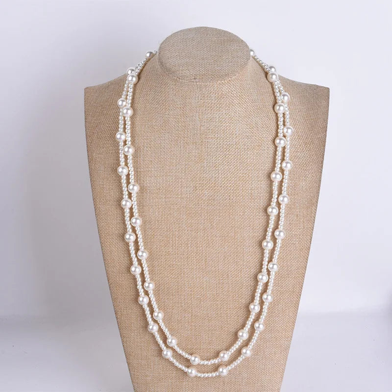 Multilayer Long Pearl Necklace Stacked Temperament Versatile Sweater Chain
