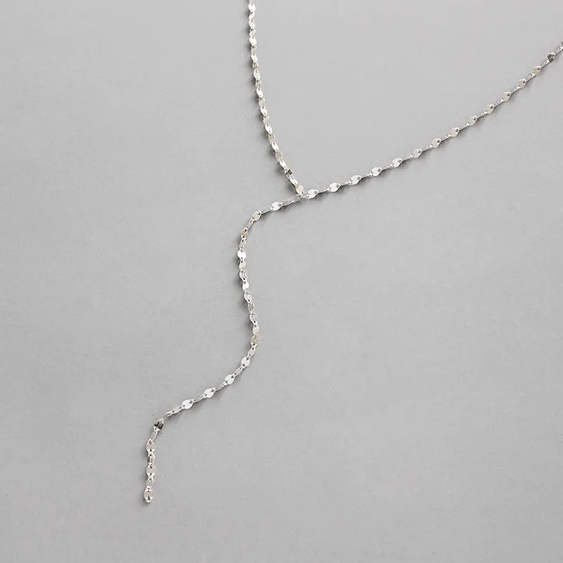 S925 Sterling Silver Long Tile Chain Sweet Necklaces Women Jewelry