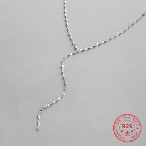 S925 Sterling Silver Long Tile Chain Sweet Necklaces Women Jewelry