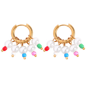 Pearl Beaded Hoop Earrings Bohemian Y2K Jewelry