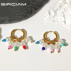Pearl Beaded Hoop Earrings Bohemian Y2K Jewelry