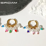 Pearl Beaded Hoop Earrings Bohemian Y2K Jewelry