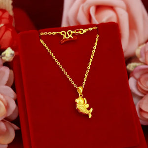 24K Lucky Fish Pendant Necklace for Women Jewelry Choker