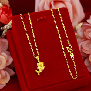24K Lucky Fish Pendant Necklace for Women Jewelry Choker