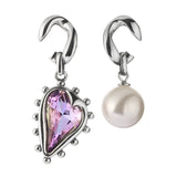 925 Sterling Silver Asymmetry Pearl Stud Earring Purple Crystal