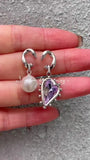925 Sterling Silver Asymmetry Pearl Stud Earring Purple Crystal