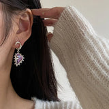 925 Sterling Silver Asymmetry Pearl Stud Earring Purple Crystal