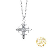 Vintage Plated Cross Pendant Necklace Women Zircon 925 Silver