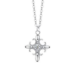 Vintage Plated Cross Pendant Necklace Women Zircon 925 Silver