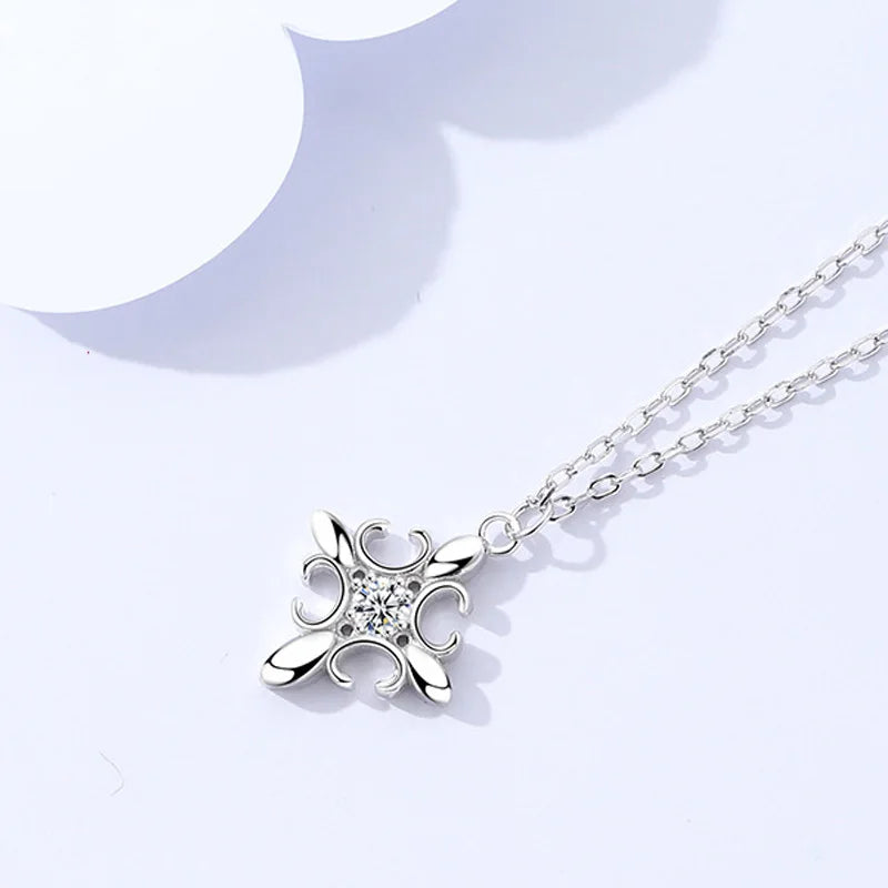 Vintage Plated Cross Pendant Necklace Women Zircon 925 Silver