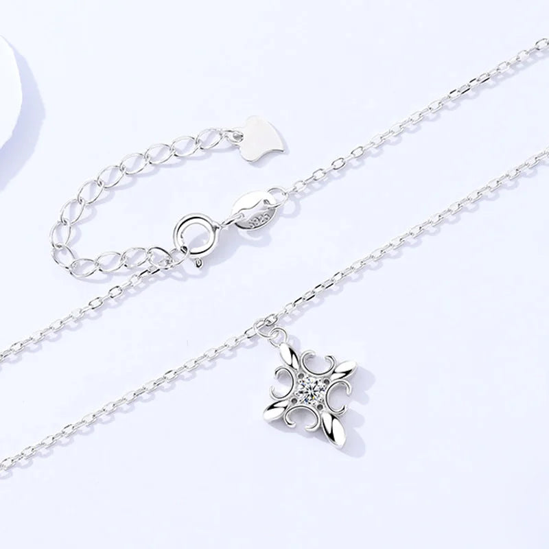 Vintage Plated Cross Pendant Necklace Women Zircon 925 Silver