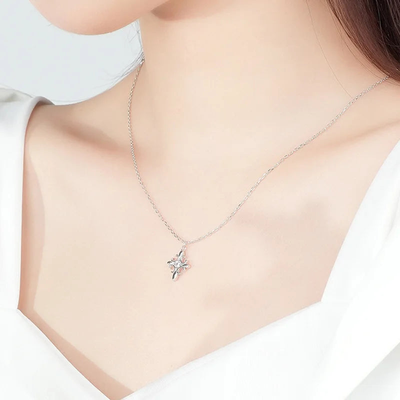 Vintage Plated Cross Pendant Necklace Women Zircon 925 Silver