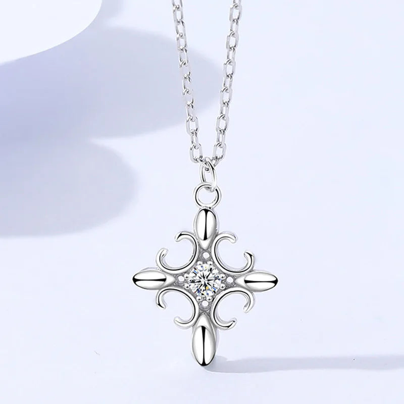 Vintage Plated Cross Pendant Necklace Women Zircon 925 Silver