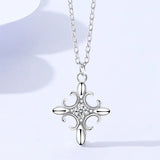 Vintage Plated Cross Pendant Necklace Women Zircon 925 Silver