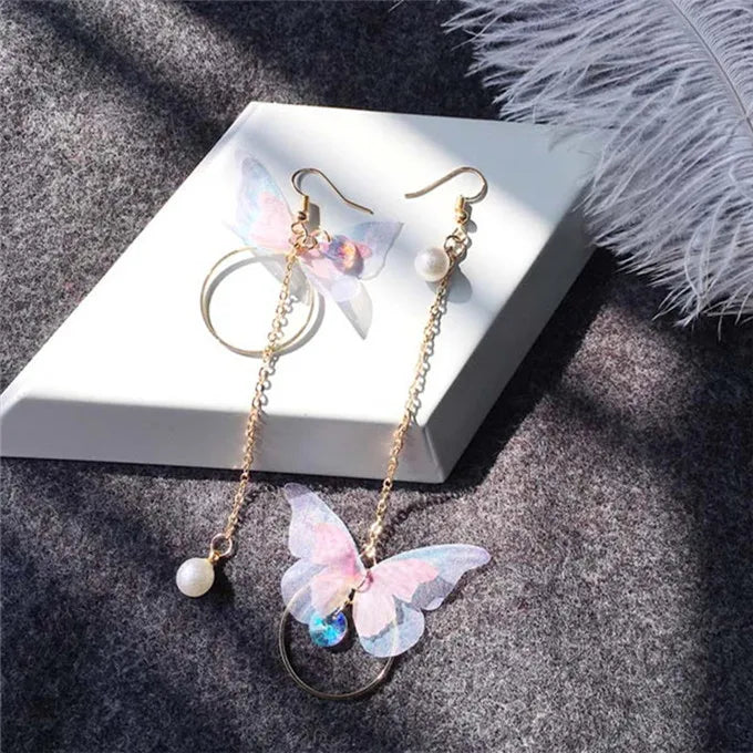 Vintage Butterfly Pearl Earrings Flower Brincos