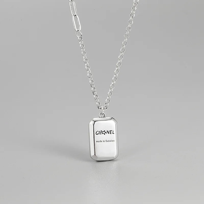 Geometric Square Letter Necklace - Retro S925 Silver