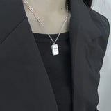 Geometric Square Letter Necklace - Retro S925 Silver