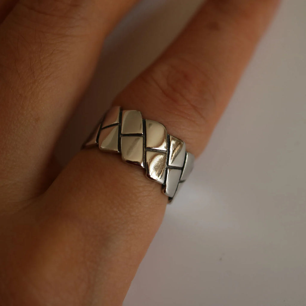 Vintage Thai Silver Open Ring Geometric Design 925 Silver Punk Fashion