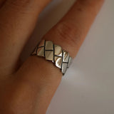 Vintage Thai Silver Open Ring Geometric Design 925 Silver Punk Fashion