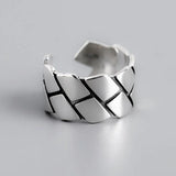 Vintage Thai Silver Open Ring Geometric Design 925 Silver Punk Fashion