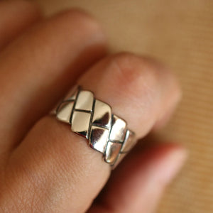 Vintage Thai Silver Open Ring Geometric Design 925 Silver Punk Fashion