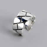 Vintage Thai Silver Open Ring Geometric Design 925 Silver Punk Fashion