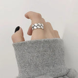 Vintage Thai Silver Open Ring Geometric Design 925 Silver Punk Fashion