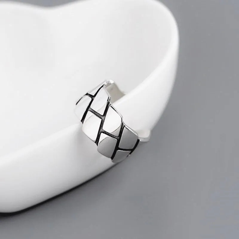 Vintage Thai Silver Open Ring Geometric Design 925 Silver Punk Fashion