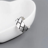 Vintage Thai Silver Open Ring Geometric Design 925 Silver Punk Fashion