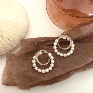 Rhinestone Pearl Circles Earrings Jewelry Earing