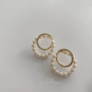 Rhinestone Pearl Circles Earrings Jewelry Earing