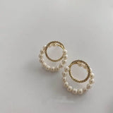 Rhinestone Pearl Circles Earrings Jewelry Earing