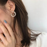 Rhinestone Pearl Circles Earrings Jewelry Earing