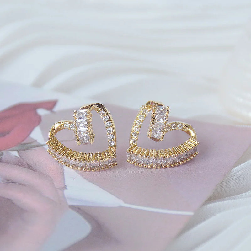 14K Heart CZ Stud Earring for Women