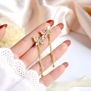 Romantic Butterfly Earrings Long Zircon Tassel Stud Jewelry