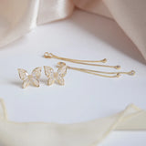 Romantic Butterfly Earrings Long Zircon Tassel Stud Jewelry