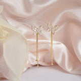Romantic Butterfly Earrings Long Zircon Tassel Stud Jewelry