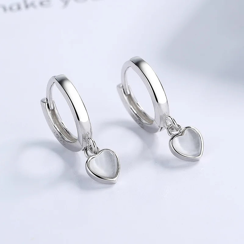 Opal Heart Clip Earrings Silver Colorful Wedding Party Jewelry Gift Female