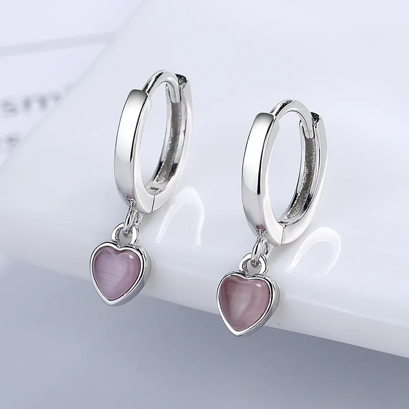 Opal Heart Clip Earrings Silver Colorful Wedding Party Jewelry Gift Female
