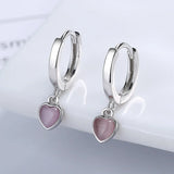 Opal Heart Clip Earrings Silver Colorful Wedding Party Jewelry Gift Female