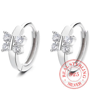 Sterling Silver Crystal Butterfly Hoop Earrings Wedding Party Jewelry