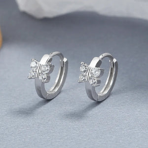 Sterling Silver Crystal Butterfly Hoop Earrings Wedding Party Jewelry
