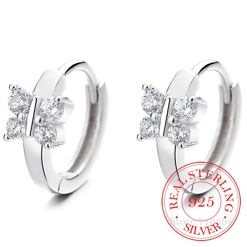 Sterling Silver Crystal Butterfly Hoop Earrings Wedding Party Jewelry