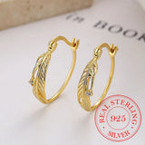 Sterling Silver Crystal Feather Hoop Earrings Wedding Party Jewelry