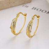 Sterling Silver Crystal Feather Hoop Earrings Wedding Party Jewelry